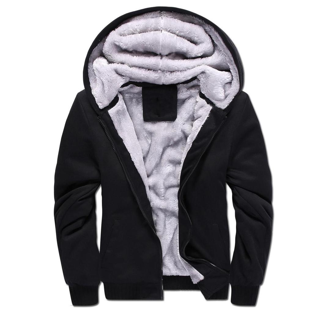Men's Korean-Style Fleece Sweatshirt: Warm, Thick, Solid-Color Casual Wear