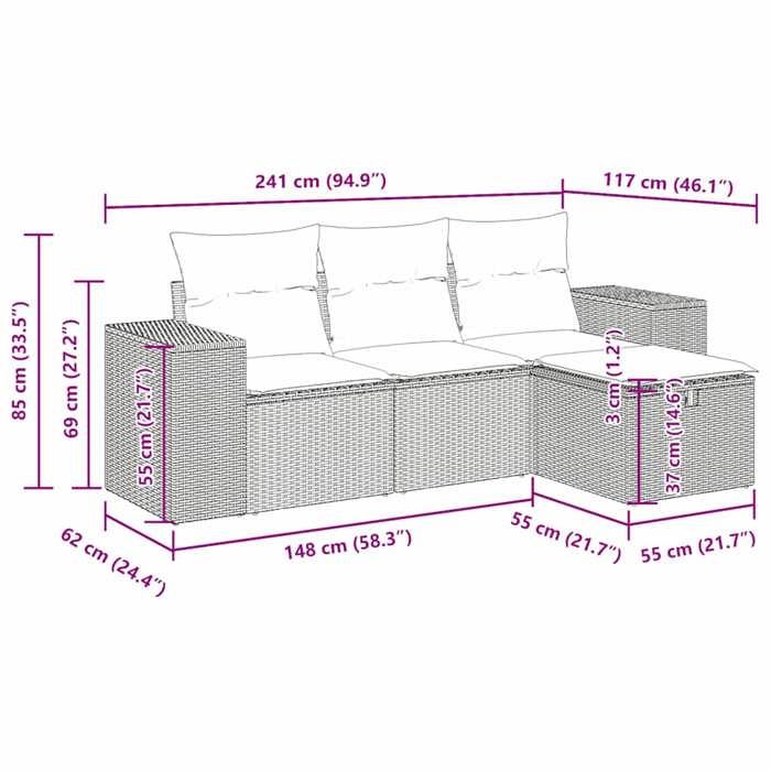 VidaXL Salon de jardin 4 pcs avec coussins noir résine tressée 3325652