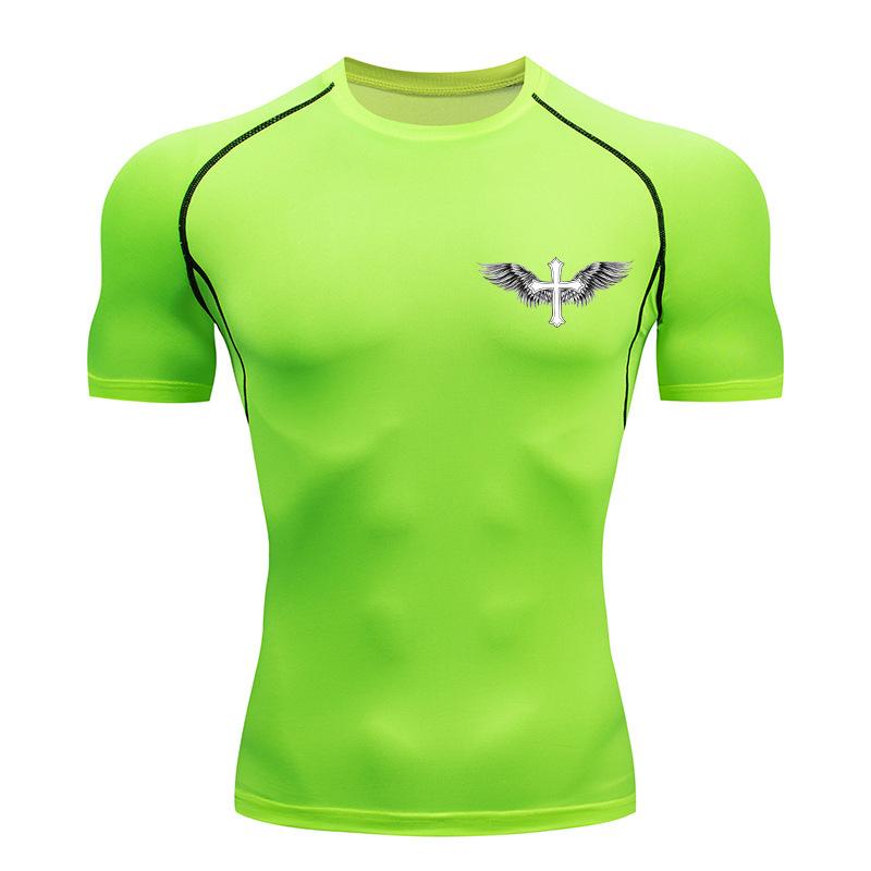 Cross Wings Print Compression Shirt for Men Christian Athletic Tshirt Sporty Tees Tops Gym Workout Running Baselayers Undershirt