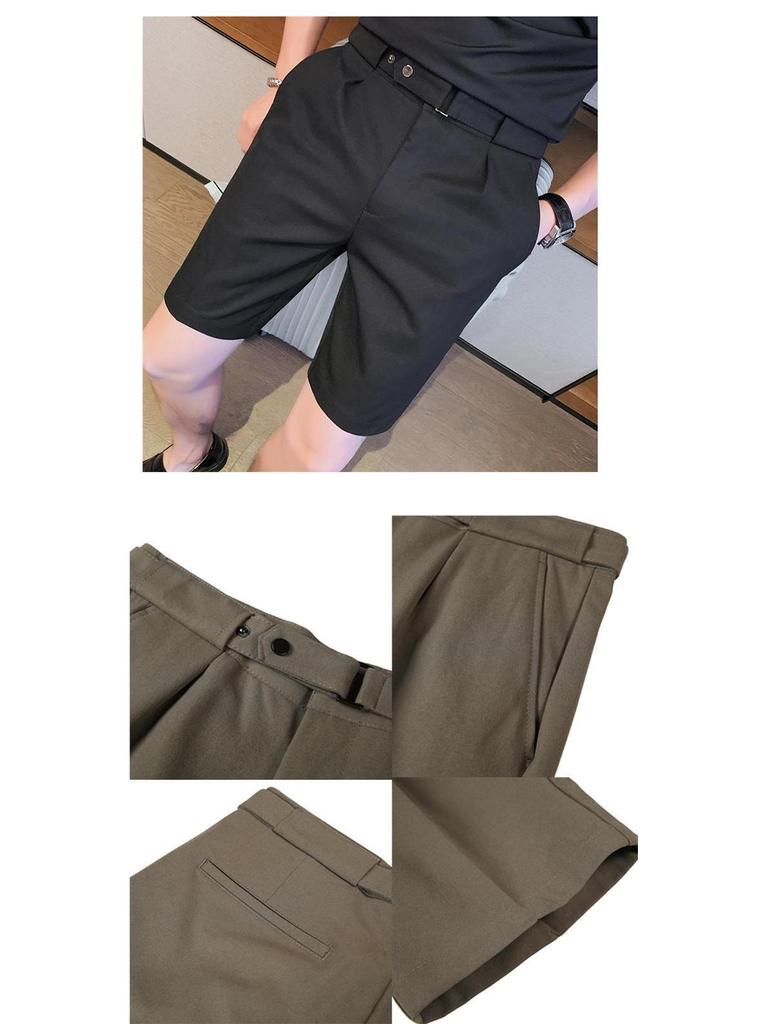 Men's Slim Fit Ice Silk Suit Shorts - Summer Casual, Straight Leg, Five-Point Style 