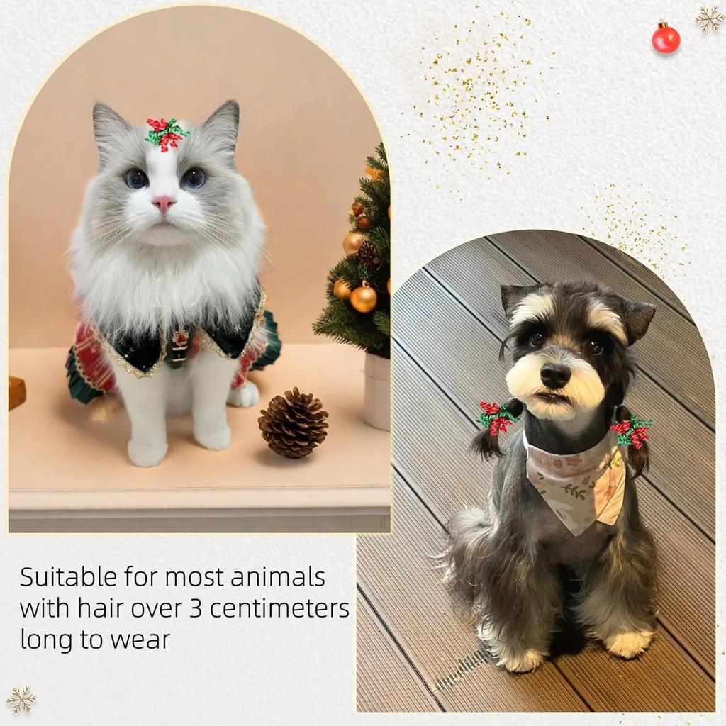 20pcs Curly Christmas Dog Bows Dogs Christmas Hair Bows with Rubber Bands Puppy Grooming Bows for Small Dogs Cats (A#)