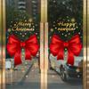 Merry Christmas Window Decor: Red Ribbon, Gold Snowflake, Static Cling