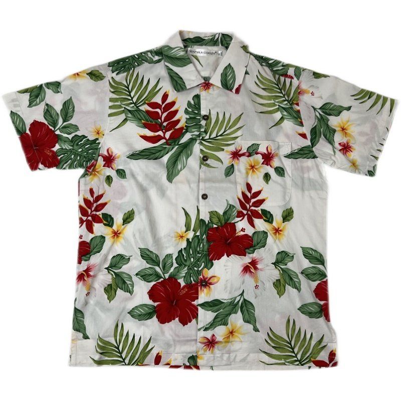 Men's Summer Pure Cotton Large Floral Short-Sleeved Shirt, Loose-Fitting Seaside Vacation Couple's Hong Kong-Style American Casual Shirt