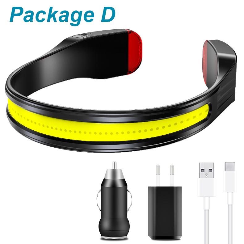 COB LED HeadLamp Type-C USB Rechargeable Headlight Multifunction Light Portable Head Flashlight Lamp Tail White Lamp; Red light