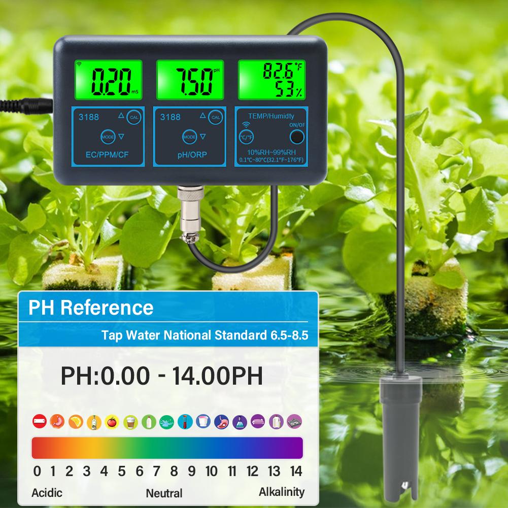 WiFi 7 in 1 Water Quality Test Gauge PH ORP EC PPM CFR Humidity Temperature Water Tester Backlight LCD Display for Swimming Pool