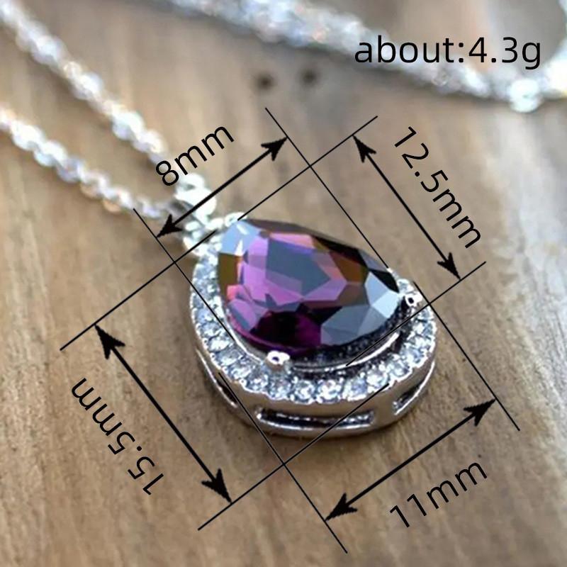 925 Sterling Silver Pendant Necklace with Purple Waterdrop CZ Graceful Wedding Party Jewelry for Women Trendy Anniversary GiftsGood product