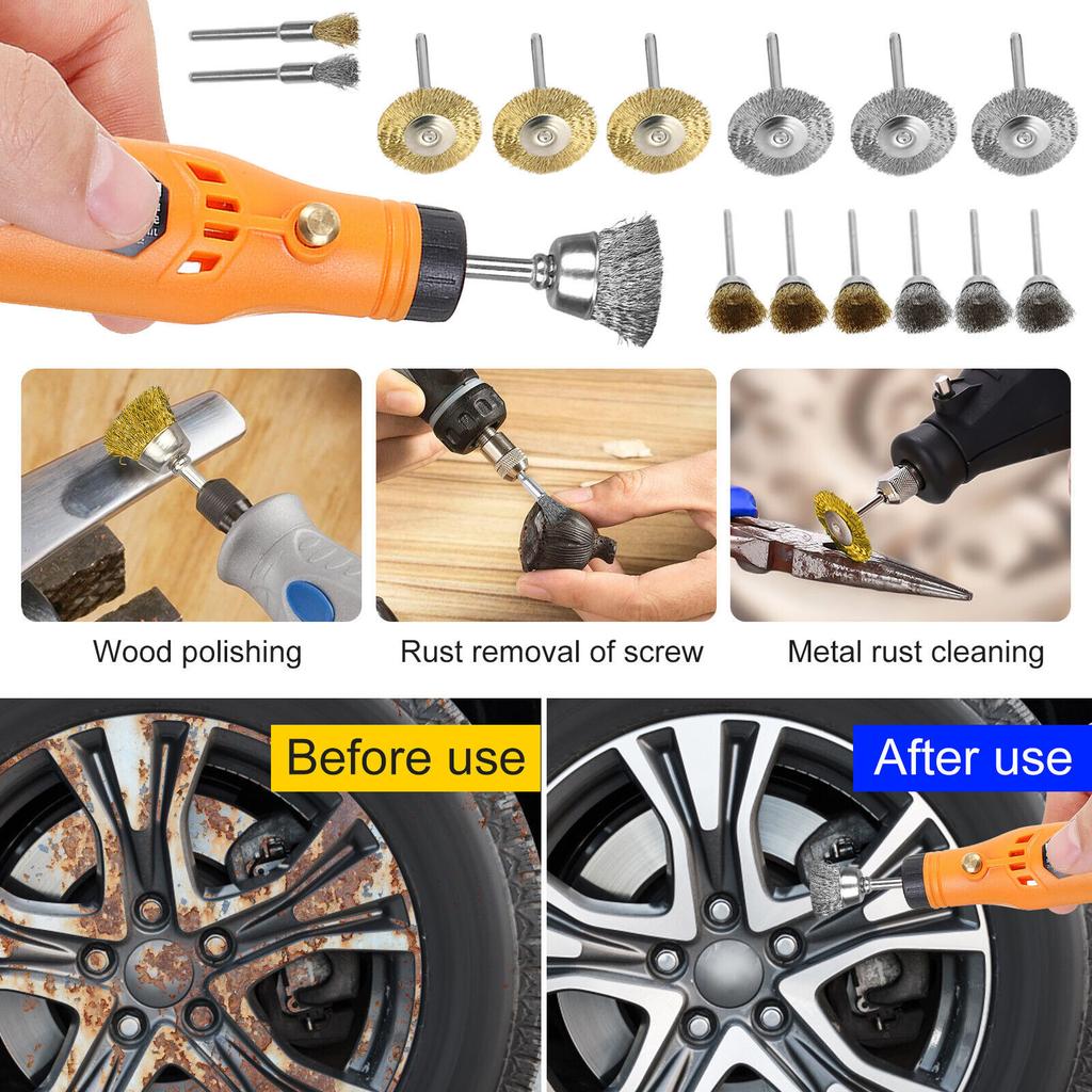 36pcs Brass Wire Wheel Brush Kit For Drill Polishing Attachment Rotary Tools Accessories For Cleaning Rust Removal