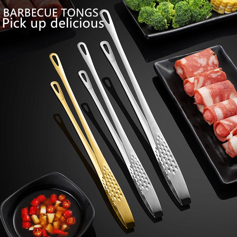304 Stainless Steel Barbecue Food Tongs Long Handle Non-Slip Hollow Meat Salad Clip Kitchen Accessories