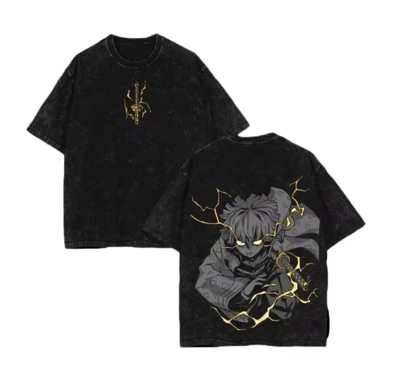 2026 Streetwear Demon Slayer Vintage Washed T-shirt Oversized Man Women Short Sleeve Tee Anime Printed Casual Tops Summer Y2k