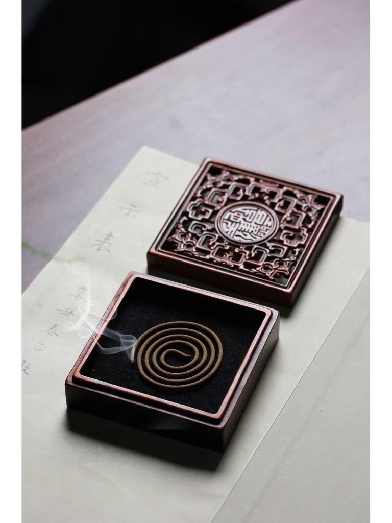 Sandalwood Ming & Qing Antique-Style Carved Incense Box and Burner, Solid Wood Zen Tea Ceremony Holder
