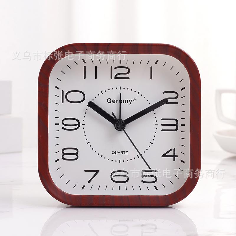 Creative Cute Wood Grain Color Student Bedside Alarm Clock, Children's Bedroom Clock, Desktop Clock
