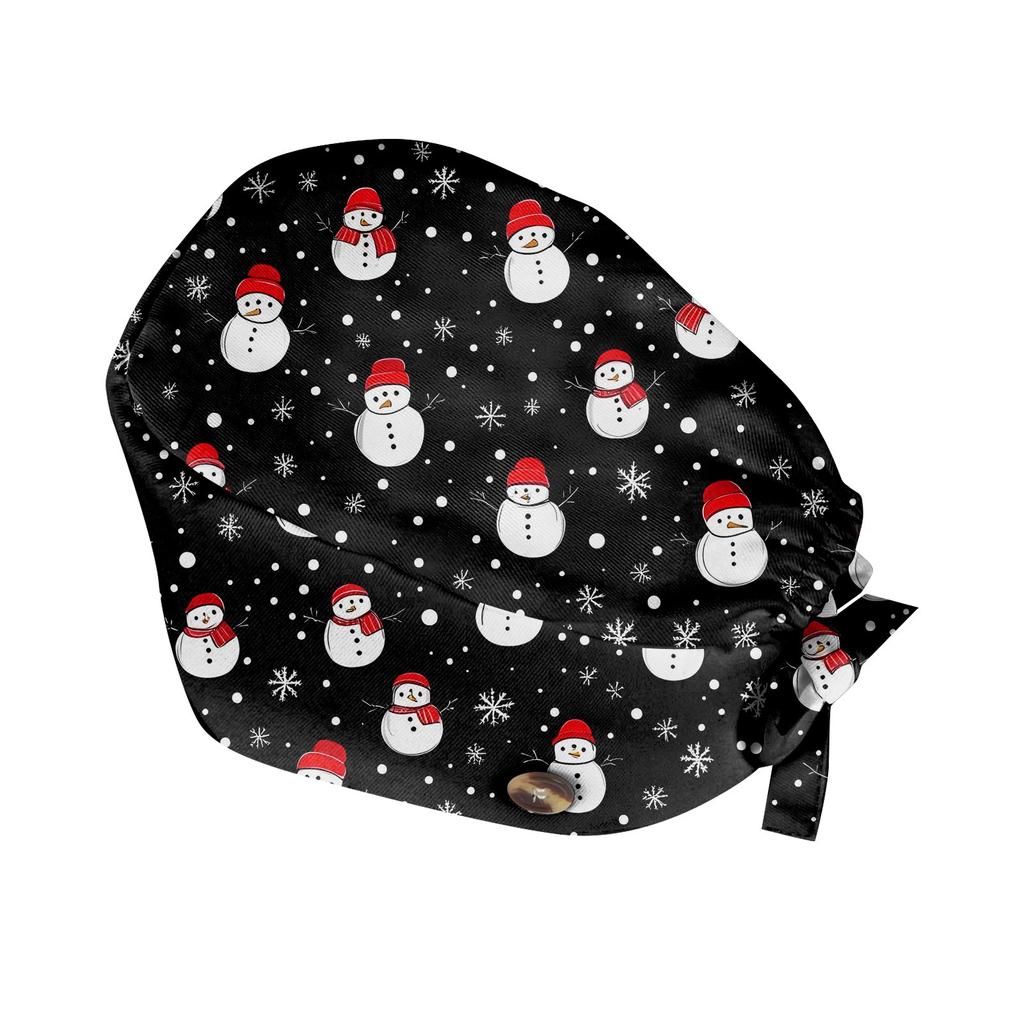 Christmas Snowflake Print Scrub Cap with Button Adjustable, Breathable, and Comfortable for All-Day Wear