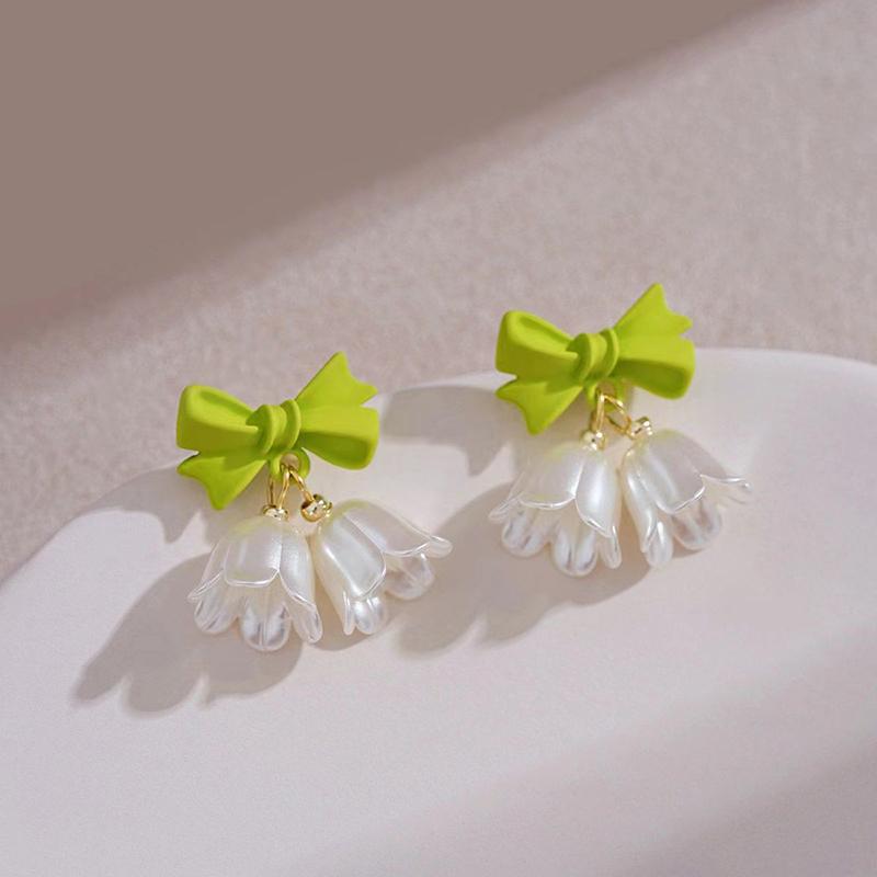 1Pair Sweet Bow Bell Orchid Stud Earrings For Women Girls Elegant Exquisite Versatile Advanced Sense Bowknot Earrings Jewelry