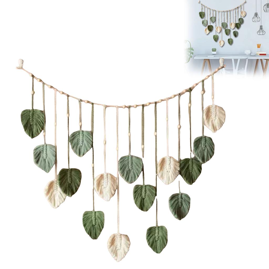 Side Wall Hangings Leaf Woven Tapestries Feather Tassels Bohemian Wall Decorations Leaf Art Decorations Wooden Beaded Garland