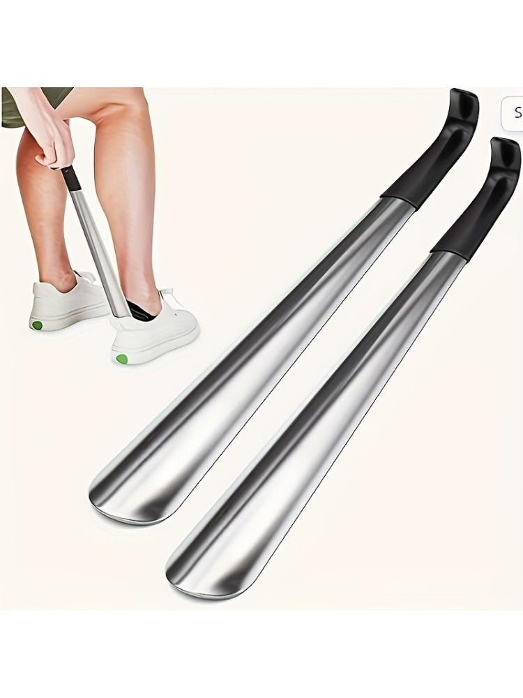 1 szt. 16,5-calowy para łyżek do butów ze stali nierdzewnej z czarnym uchwytem ułatwia zakładanie butów bez schylania się