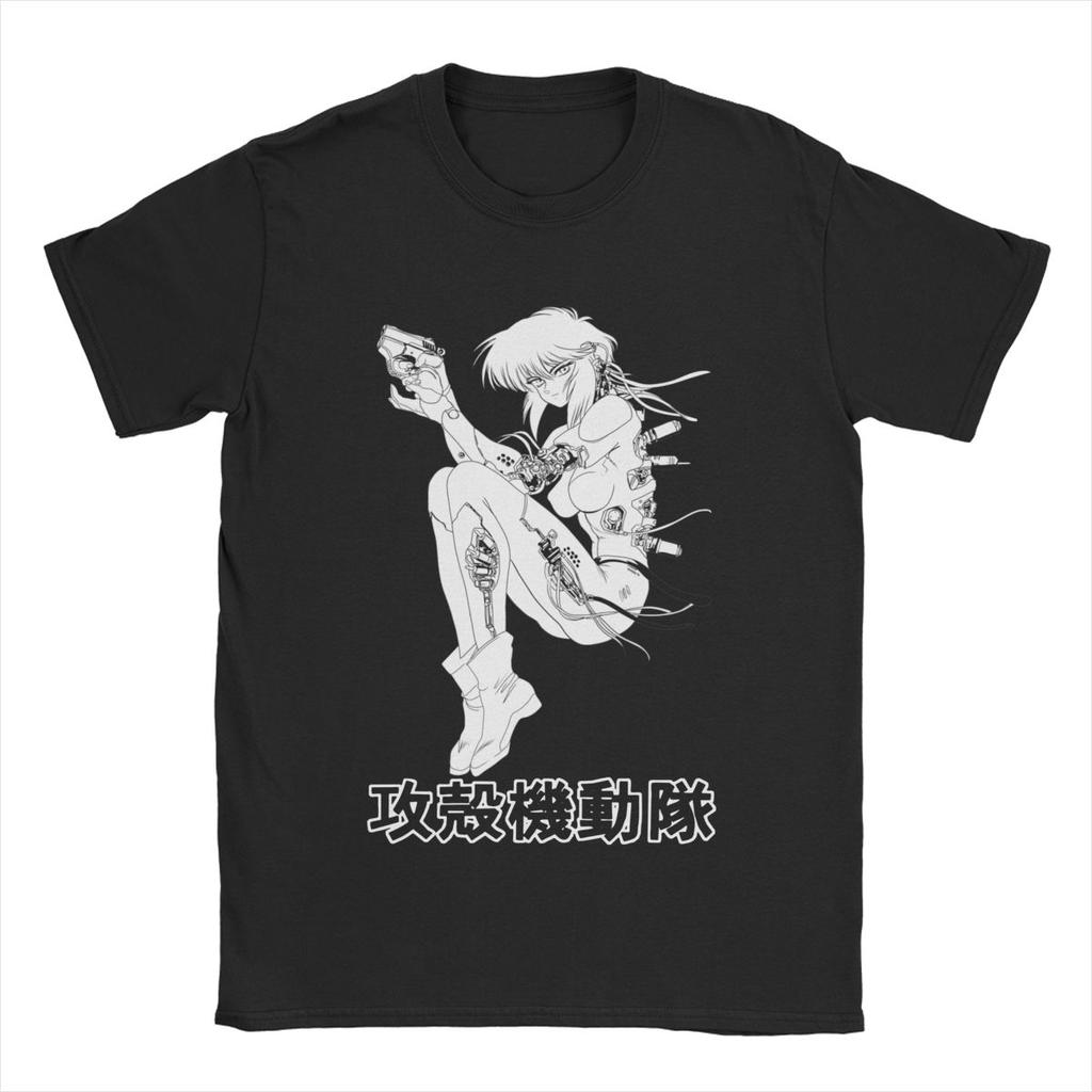 Motoko Ghost In The Shell T-Shirt Men Round Collar Pure Cotton T Shirts Anime Manga Tees Vintage Harajuku Streetwear Unisex Tops