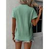 Women's New Summer Top Solid Color V-neck Striped Short-sleeved Casual T-shirt Shirt