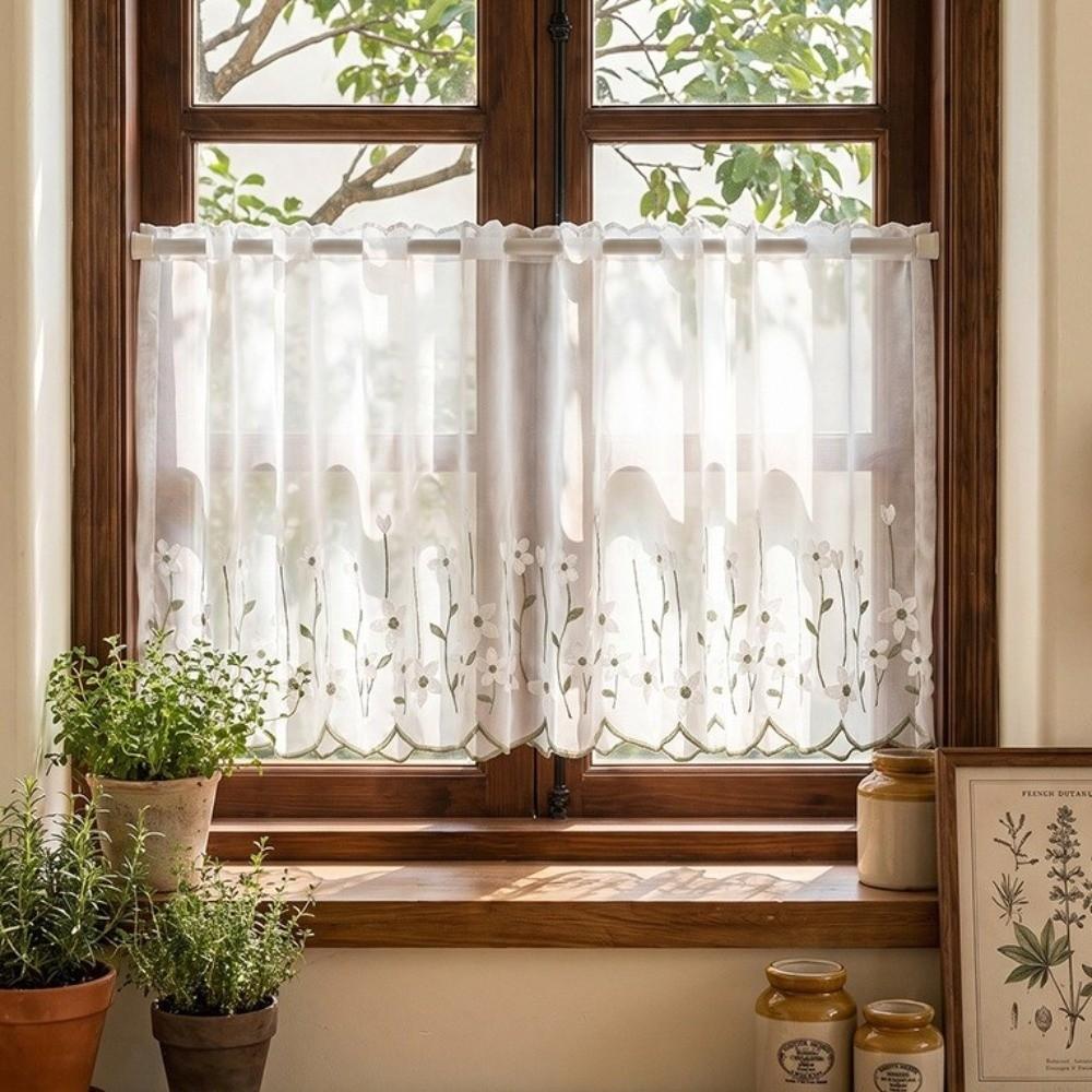 Embroidered Floral Floral Pattern Lace Curtains Dust-Proof Room Partition Curtain Kitchen