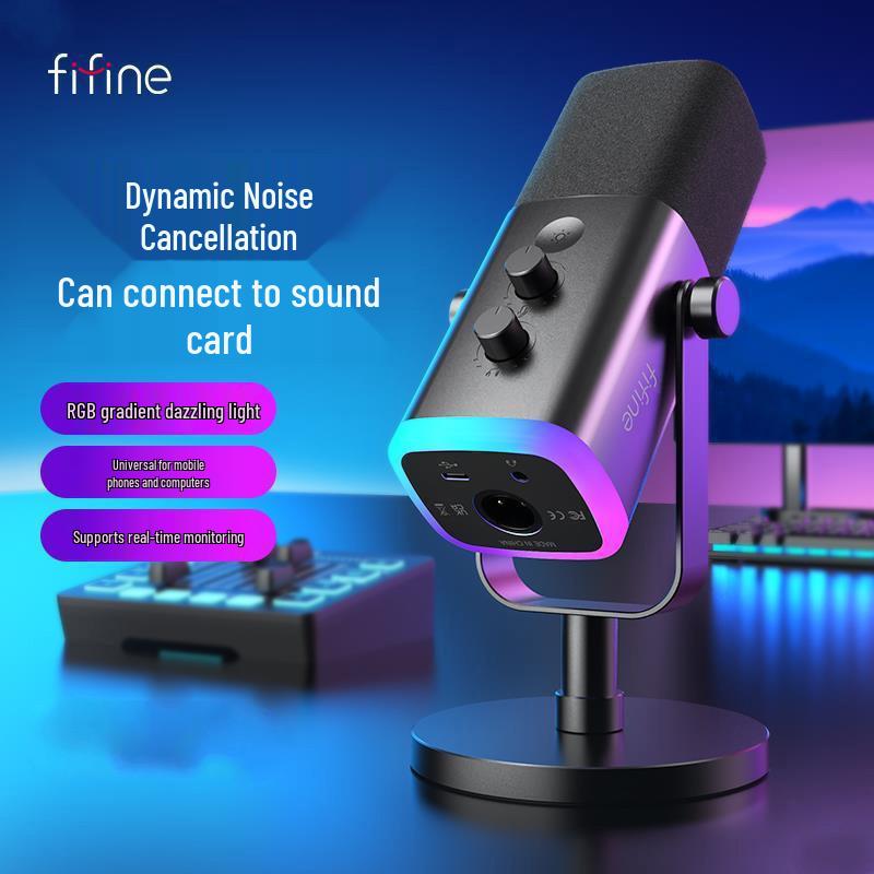 FIFINE AM8 RGB Динамический микрофон с шумоподавлением: Идеально для игр, стриминга и использования на рабочем столе Live Streaming