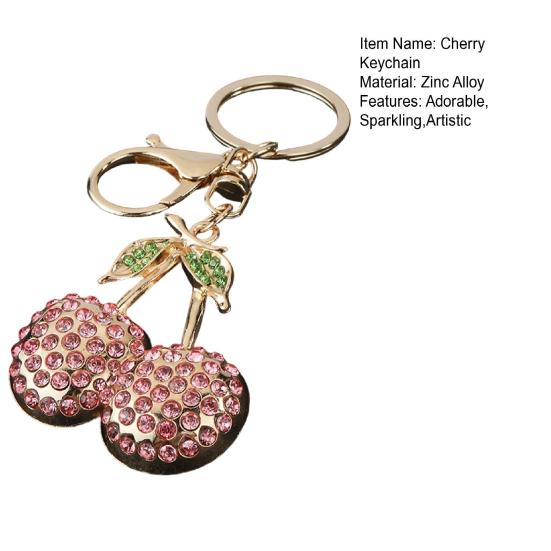 Cherry Keychain Sparkling Rhinestones Lobster Clasp Keyring Cute Fruit Bag Charm Birthday Gift for Women Girls