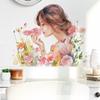 Watercolor Beauty with Flowers Wall Sticker Self-Adhesive for Bedroom Vanity Decoration
