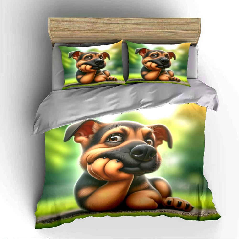 Cute Cartoon Puppy Design Bedding Duvet Cover Set (1*Duvet Cover 2*Pillowcases, Without Duvet Insert)