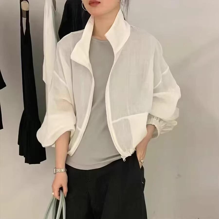 Women's Korean-Style Stand-Up Collar Zip Ramie Jacket - Spring/Summer 2025, Simple Versatile Casual Slimming Top