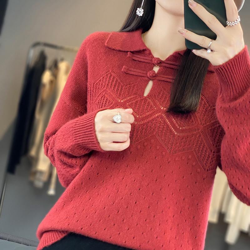 Women's Cashmere Lapel Sweater - Versatile Long Sleeve Knitwear for Autumn/Winter