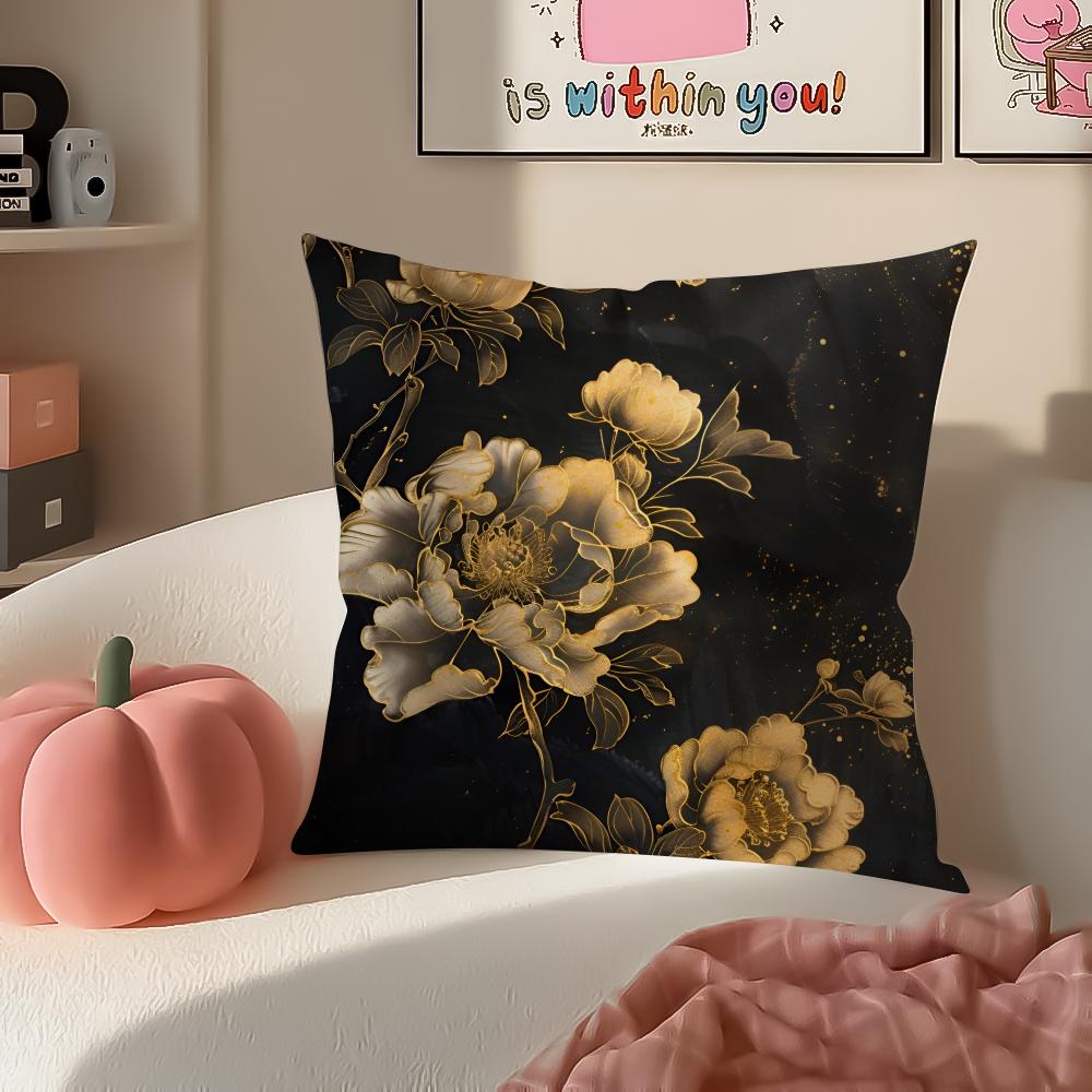 Gorgeous Traditional Chinese Floral Art Peony Cushion Cover Pillowcase Short Plush Invisible zipper Room Sofa Cushion Cover