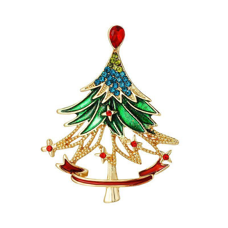 New Design Hollow Christmas Tree Brooches for Women Men Luxurious Sparkling Rhinestones Elk Star Brooches Coat Bag Jewelry Gifts
