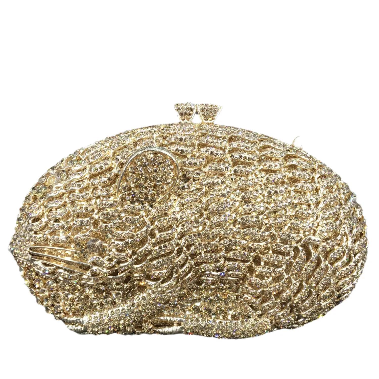 

Boutique De FGG Rat Mouse Women Crystal Clutch Evening Bags Metal Minaudiere Rhinestone Clutch Bag Wedding Handbag Party Purse Mini Clutch