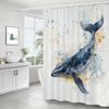 Humpback Whale Watercolor Shower Curtain – Blue & Gold Ocean Art Polyester Bath Decor 70.8X70.8In, Machine Washable, 12 Hooks