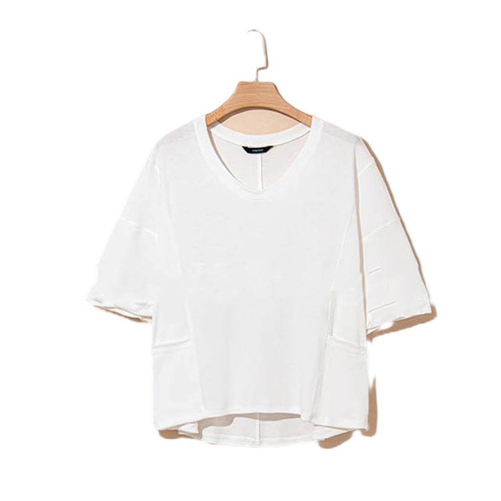 Women's U-neck Loose Seven Quarter Sleeve Patchwork Pocket Shirt