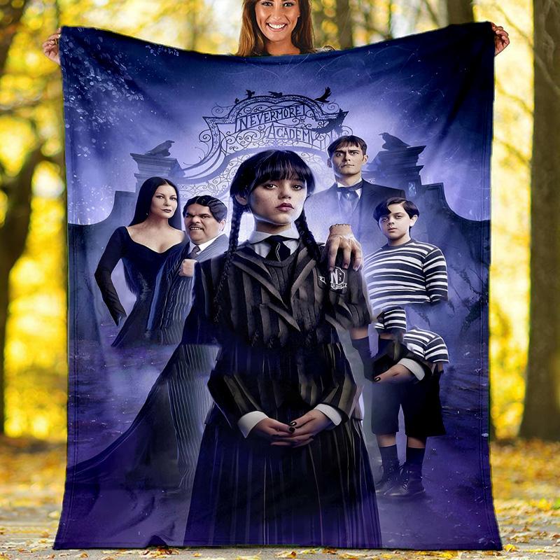 1pc Addams Family Wednesday4 Theme Blanket - Digital Print, Polyester, Cozy for All Seasons, Perfect for Outdoor, and Travel