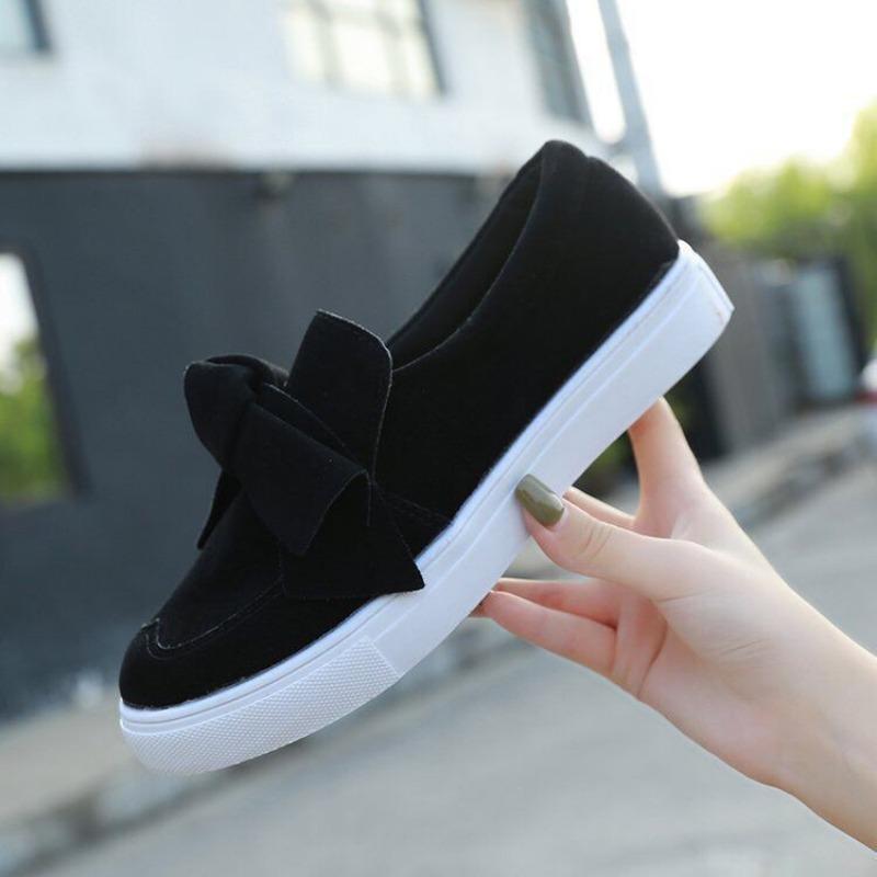 Flat bottom women's large size spring and autumn bow light mouth single shoes thick sole casual lazy single shoes