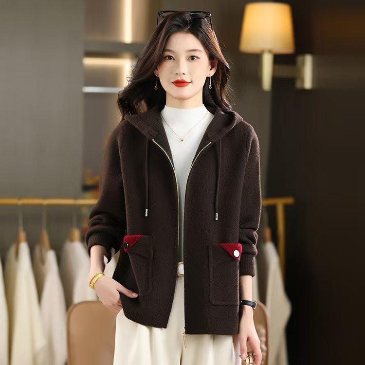 Autumn/Winter Retro Wool Hooded Short Coat with Zipper