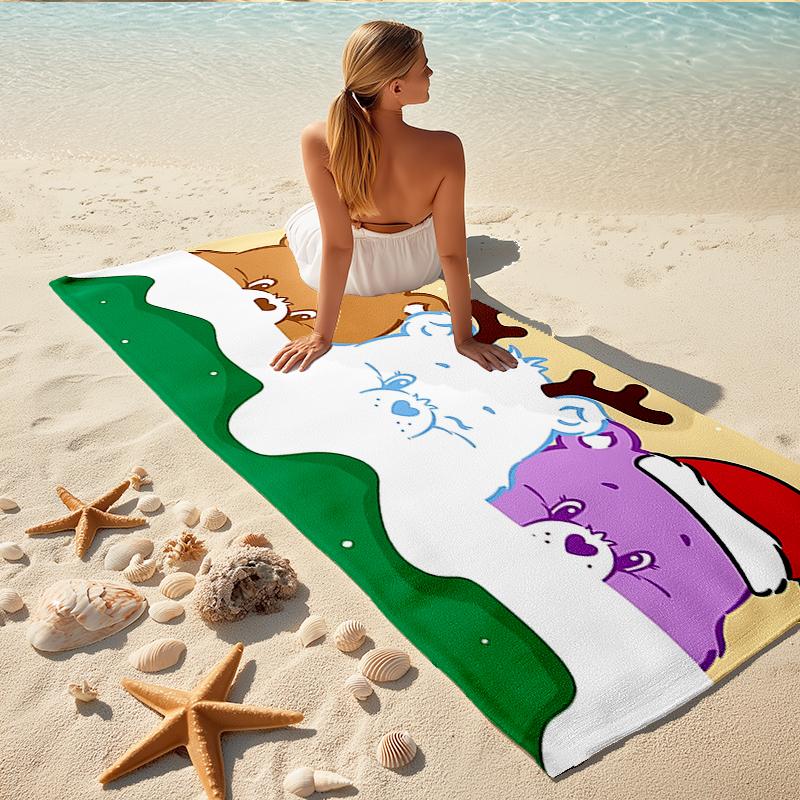 1Pc Christmas Bears Celebration Beach Towel, Quick Dry, Multi-Use for Beach Pool Gym Yoga Home Travel, Christmas, Halloween, Xmas Gift S135