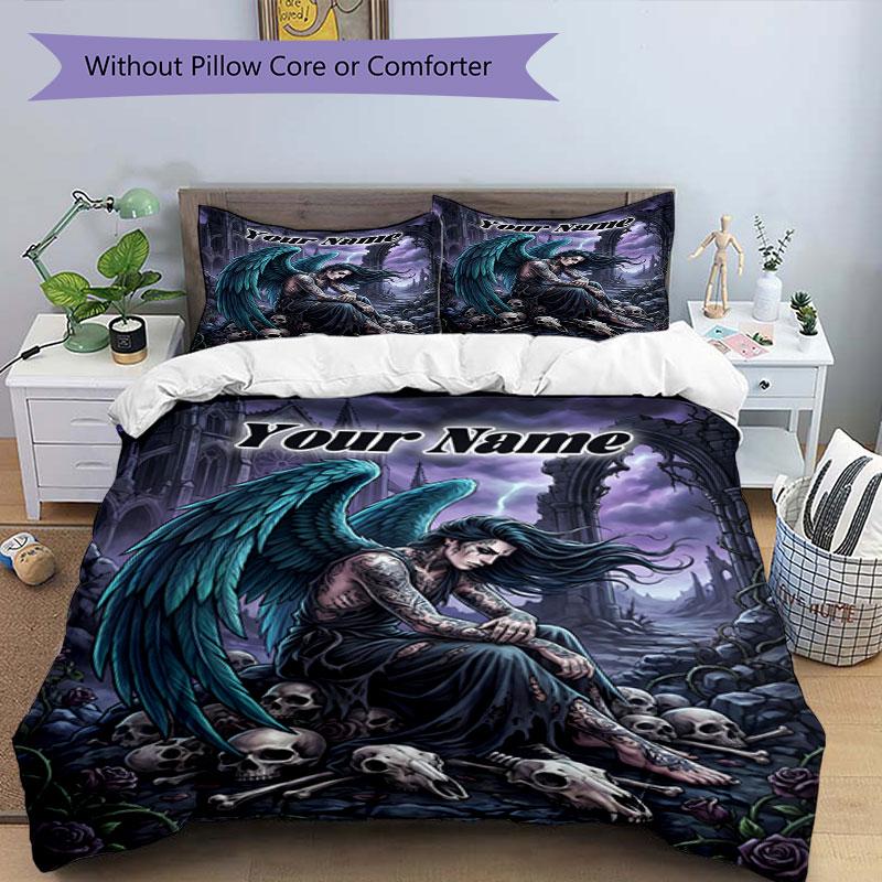 3pcs Custom Name Dark Angel's Lament Bedding Set Printed Bedding Set Duvet Cover Closure Includes 1 Duvet Cover & 2 Pillowcases Bedroom Decor