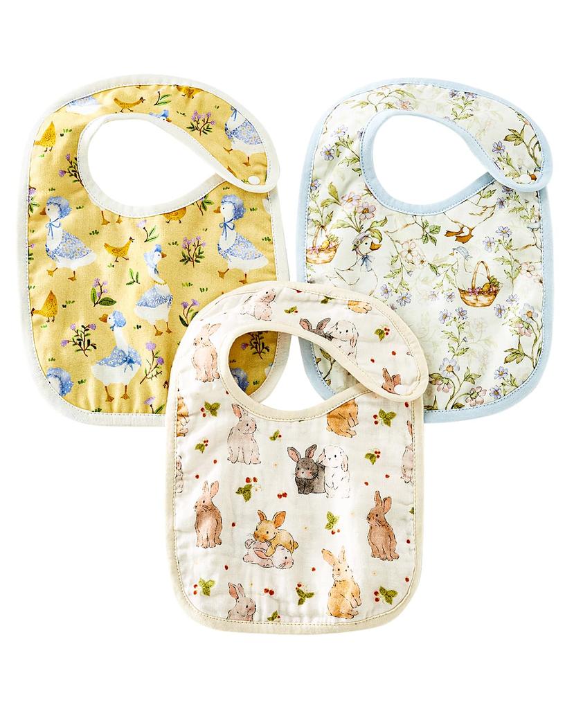 Hapipana Baby Snap Baby Shower Gift for Newborns and Bib, U-Shaped, 100% Cotton, 6-Layer Gauze, Double-Sided, Soft, Buttons, Apron, (Rabbit, Goose,