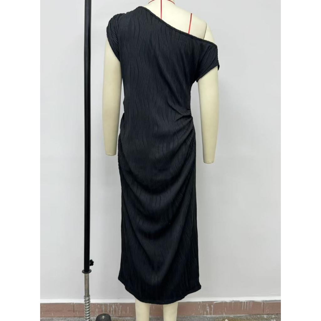 Women's Fashion Water Ripple One-Shoulder Dress Trendy Vacation Beachwear for Summer Getaways