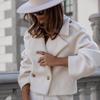 Cappotto corto da donna in lana con colletto in stile britannico, tinta unita, da ufficio, alla moda autunno e inverno