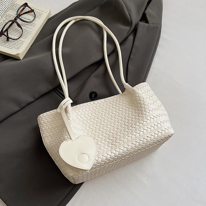 Woven Texture Shoulder Bag with Long Handle and Soft Structure for Summer Casual Wear