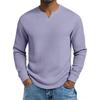 Herren Plus Size Waffel Karomuster Slim Fit Langarm V-Ausschnitt Lässiges T-Shirt