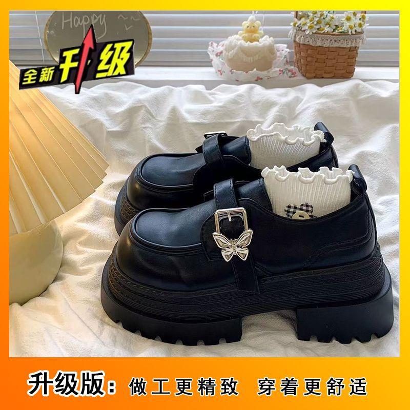 

Black thick heel loafers versatile round head platform heightening single shoes British style small leather shoes women s 2025 spring and autumn new m 40