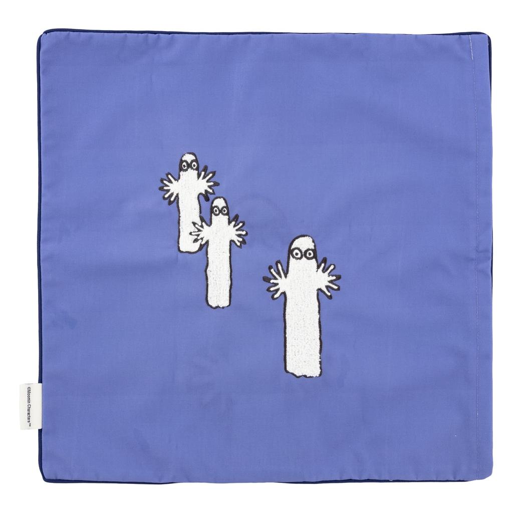 MORIPiLO Moomin & Hattifatteners Cushion Cover, Embroidered, 45x45cm, Navy, Cute Interior Decor, Scandinavian Style, Stylish Gift, Makura no Morishita
