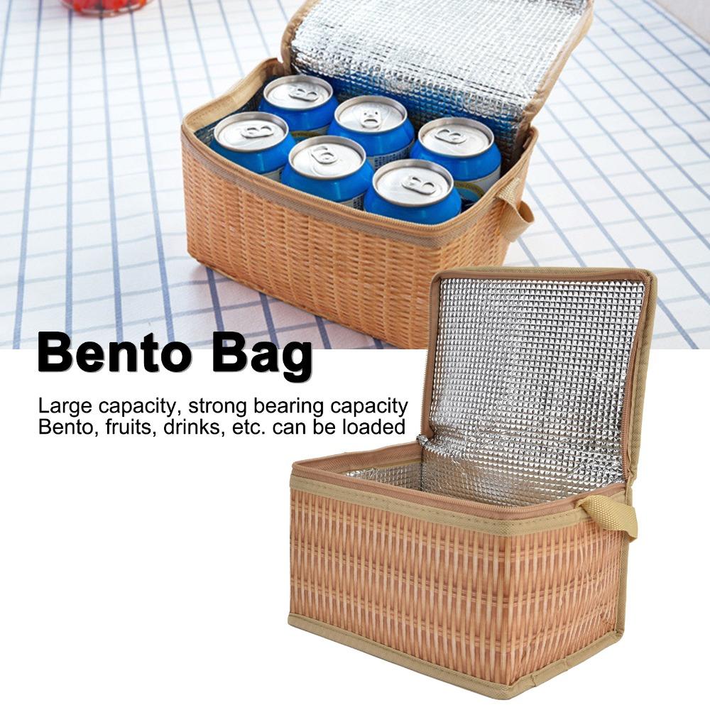 Wicker Pattern Insulated Lunch Bag 22x15.5x13.7cm large capacity Wicker Pattern Lunch Tote Reusable Lunch Box Bag Picnic