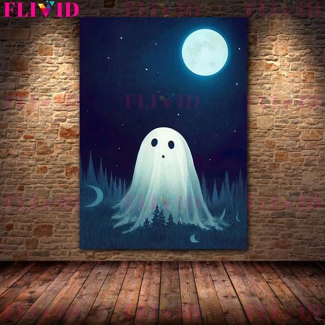 Halloween Dynia Sztuka Wydruk Szkielet Potwór i Duch Ścienny Sztuka Olejna Obraz Gotycki Ciemny Pogański Plakat