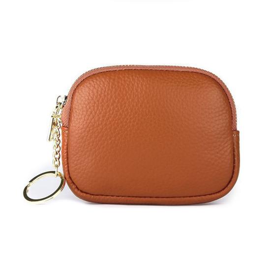 Faux Leather Coin Purse Rounded Coin Pouch Zippered Change Purse with Key Ring