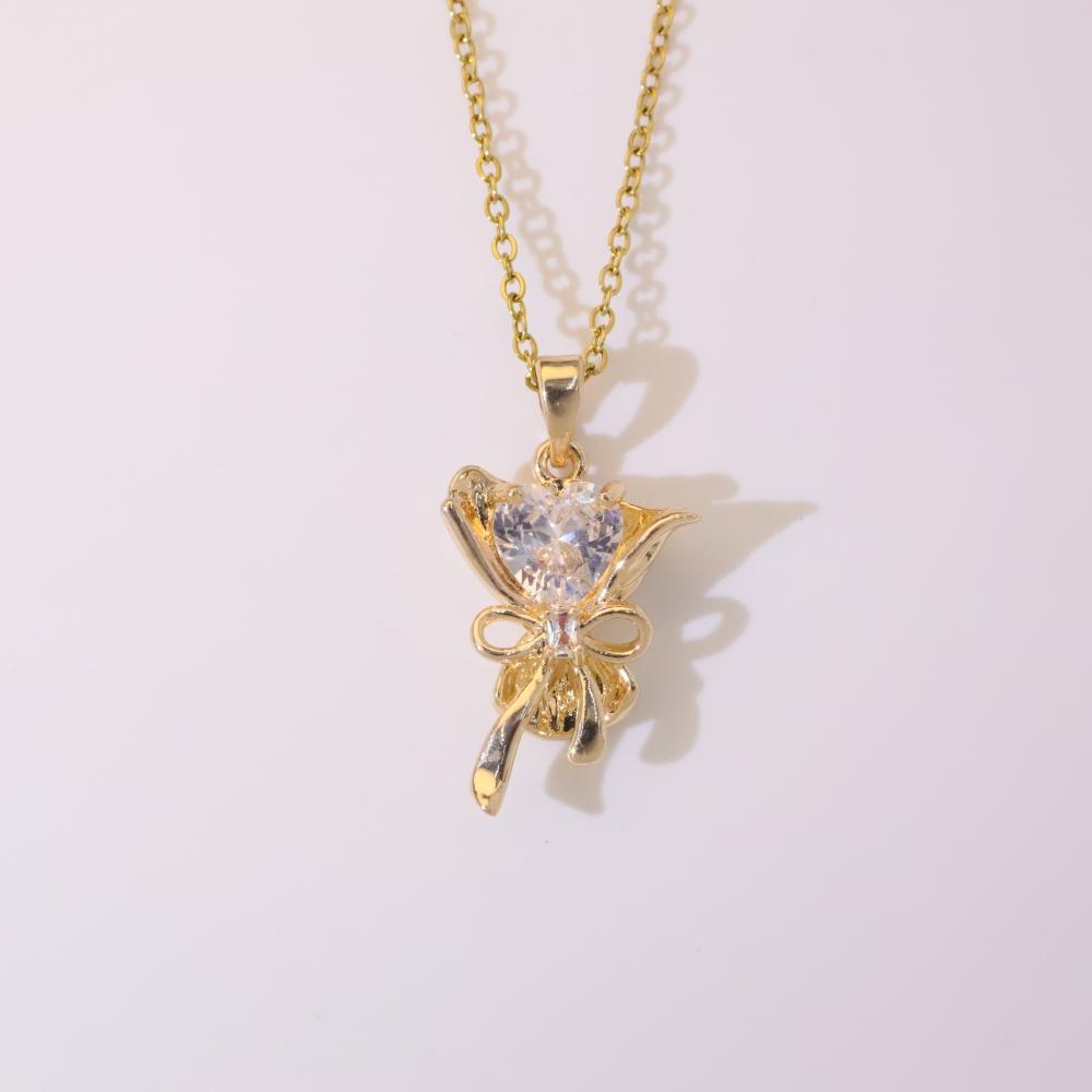 Fashion Bouquet Pendant Necklaces for Women Zirconia Necklace Wedding Party Jewelry Accessories