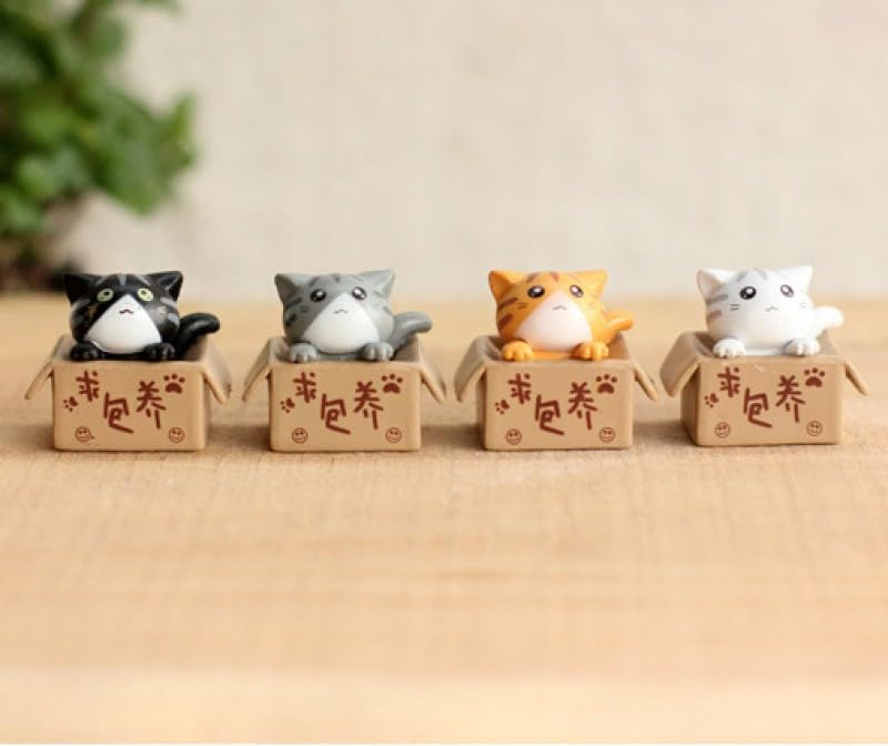 Cute Boxed Kitten Accessory, Cute Cat Figurine, Miniature Boxed Figurine, Houseplant Ornament (1 Black)